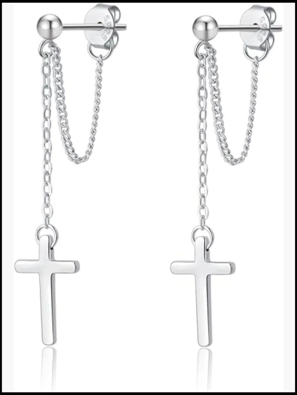 925 Sterling Silver Cross Dangle Earrings Minimalist Chain Drop Earrings for